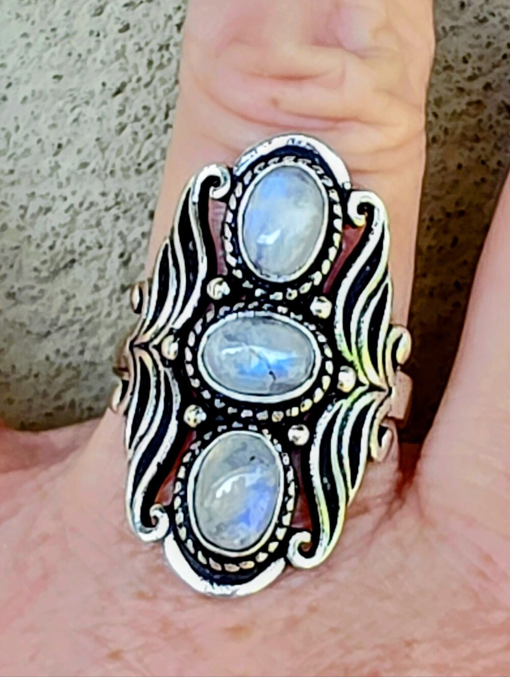 Triple Moonstone Ring In 925 Sterling Silver (9)